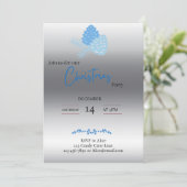 Blue and Silver Pine Cone Weihnachtseinladung Einladung (Stehend Vorderseite)