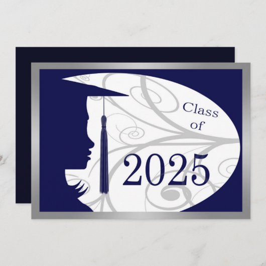 Blue and Silver Silhouette 2025 Card Einladung (Vorne/Hinten)