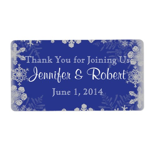 Blue and Silver Snowflake Water Flasche Label (Vorne)