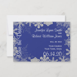 Blue and Silver Snowflake Wedding Save the Date