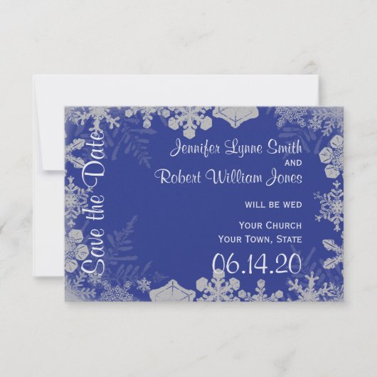 Blue and Silver Snowflake Wedding Save the Date (Vorderseite)