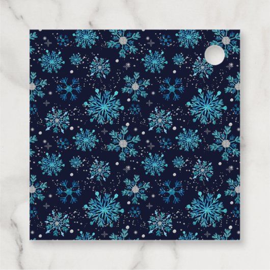 Blue and Silver Snowflakes Baby Dusche Danke Geschenkanhänger (Rückseite)