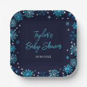 Blue and Silver Snowflakes Baby Dusche Pappteller (Vorderseite)
