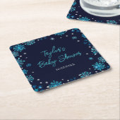 Blue and Silver Snowflakes Baby Dusche Rechteckiger Pappuntersetzer (angewinkelt)