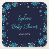 Blue and Silver Snowflakes Baby Dusche Rechteckiger Pappuntersetzer (Vorderseite)