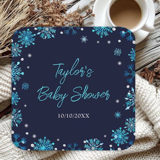 Blue and Silver Snowflakes Baby Dusche Rechteckiger Pappuntersetzer