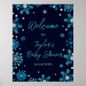Blue and Silver Snowflakes Baby Dusche Willkommen Poster (Vorne)