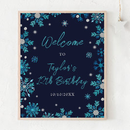 Blue and Silver Snowflakes Geburtstagsparty Willko Poster