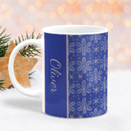 Blue and Silver Snowflakes Weihnachten Tasse mit N