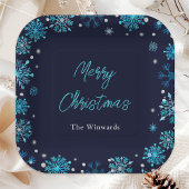 Blue and Silver Snowflakes Weihnachts-Party Pappteller