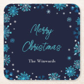 Blue and Silver Snowflakes Weihnachts-Party Rechteckiger Pappuntersetzer (Vorderseite)