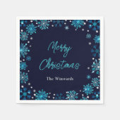 Blue and Silver Snowflakes Weihnachts-Party Serviette (Vorderseite)