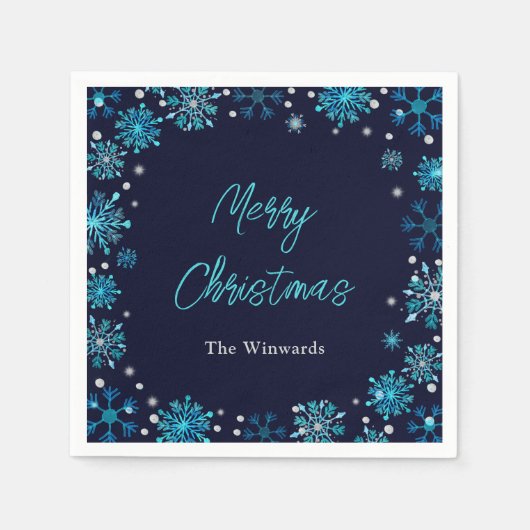 Blue and Silver Snowflakes Weihnachts-Party Serviette (Vorderseite)