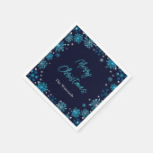 Blue and Silver Snowflakes Weihnachts-Party Serviette (Ecke)