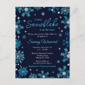 Blue and Silver Snowflakes Winter Baby Dusche Postkarte (Vorderseite)