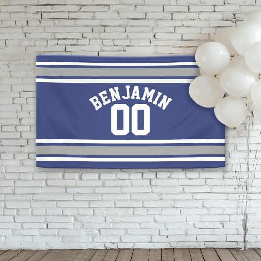 Blue and Silver Sports Jersey Individuelle Name Nu Banner