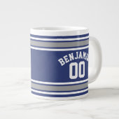 Blue and Silver Sports Jersey Individuelle Name Nu Jumbo-Tasse (Vorderseite Rechts)