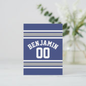 Blue and Silver Sports Jersey Individuelle Name Nu Postkarte (Stehend Vorderseite)