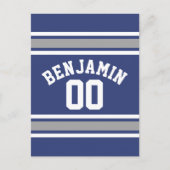 Blue and Silver Sports Jersey Individuelle Name Nu Postkarte (Vorderseite)