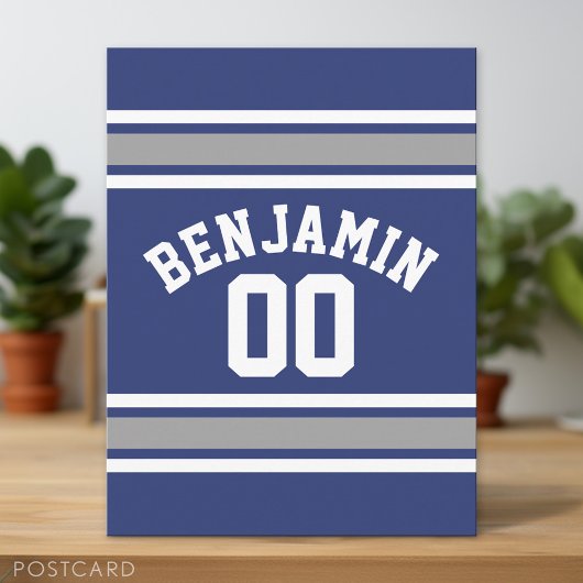Blue and Silver Sports Jersey Individuelle Name Nu Postkarte