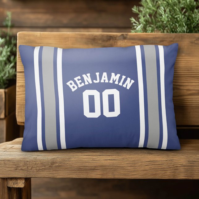 Blue and Silver Sports Jersey Individuelle Name Nu Zierkissen (Custom Pillow)
