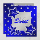 Blue and Silver Stars Sweet 16 Einladung (Vorne/Hinten)