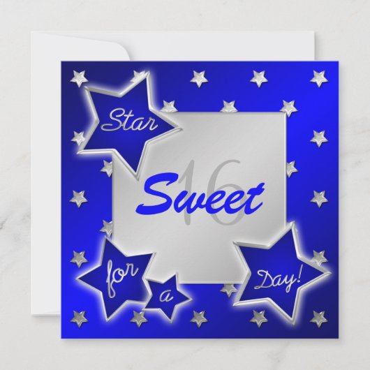 Blue and Silver Stars Sweet 16 Einladung (Vorderseite)