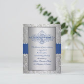 Blue and Silver Swirt Wedding Reception Card Begleitkarte (Stehend Vorderseite)