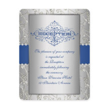 Blue and Silver Swirt Wedding Reception Card