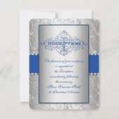 Blue and Silver Swirt Wedding Reception Card Einladung (Vorderseite)