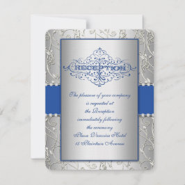 Blue and Silver Swirt Wedding Reception Card Einladung