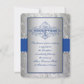 Blue and Silver Swirt Wedding Reception Card Einladung (Vorderseite)