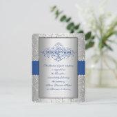 Blue and Silver Swirt Wedding Reception Card Einladung (Stehend Vorderseite)
