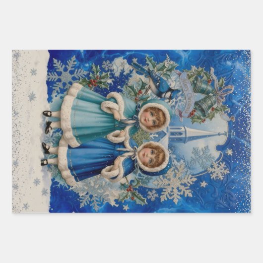 Blue and Silver Victorian Christmas Geschenkpapier Set (Vorderseite 3)
