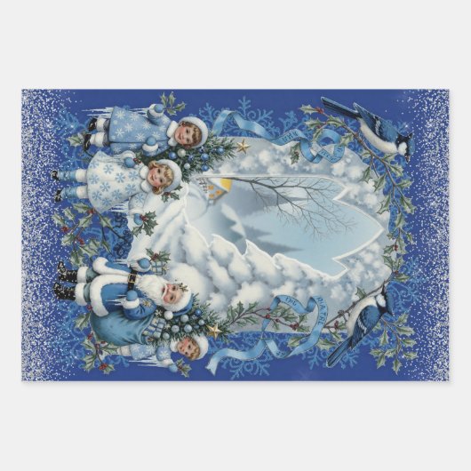 Blue and Silver Victorian Christmas Geschenkpapier Set (Vorderseite 2)