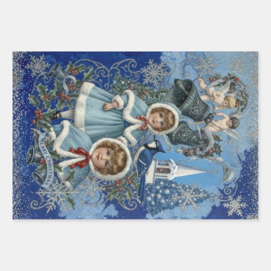 Blue and Silver Victorian Christmas Geschenkpapier Set (Vorderseite)