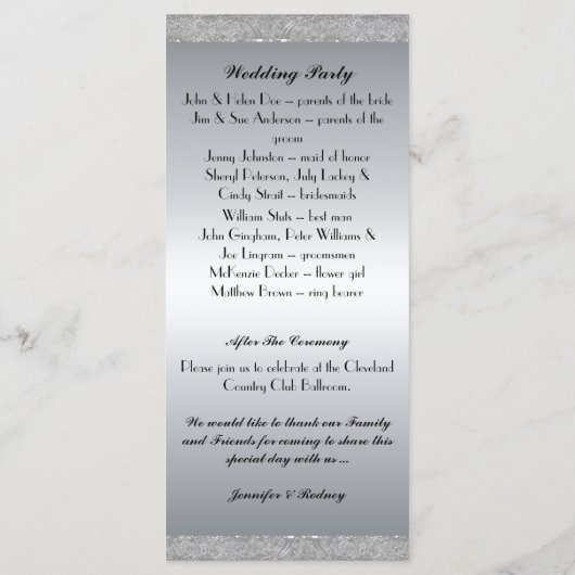 Blue and Silver Wedding Program Rack Card Programm (Rückseite)