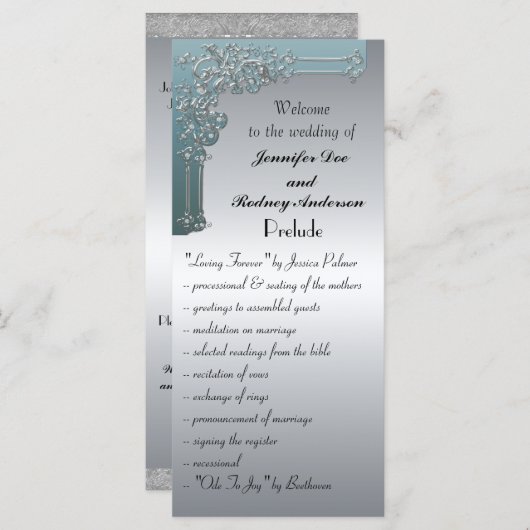Blue and Silver Wedding Program Rack Card Programm (Vorne/Hinten)