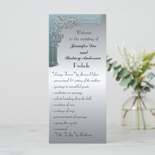 Blue and Silver Wedding Program Rack Card Programm (Stehend Vorderseite)
