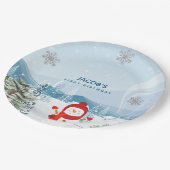 Blue and Silver Winter onederland Boy 1. Geburtsta Pappteller (Schrägansicht)