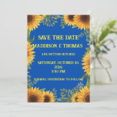  Blue and Sunflower Personalised Save The Date Einladung (Stehend Vorderseite)