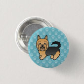 Blue and Tan Australian Terrier Dog on Blue Button (Vorne & Hinten)