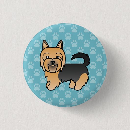 Blue and Tan Australian Terrier Dog on Blue Button (Vorderseite)