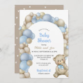 Blue and Tan Balloon Arch Teddy Bear Baby Dusche Einladung (Vorne/Hinten)