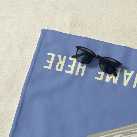 Blue and Tan Personalisiert Pontoon Boat Beach Han Strandtuch (Beispiel)