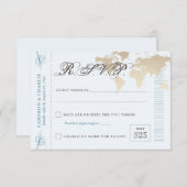 Blue and Tan UAWG World Map Boarding Pass Card RSVP Karte (Vorne/Hinten)