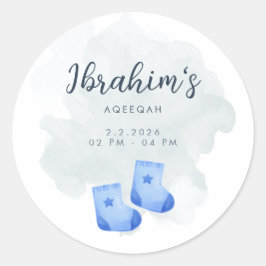 Blue and Tan Watercolor Aqeeqah Baby Boy Sticker