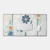 Blue and Teal Floral Graphic, Revitalizing Life Schreibtischunterlage (Tastatur & Maus)