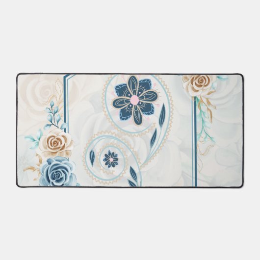Blue and Teal Floral Graphic, Revitalizing Life Schreibtischunterlage (Vorderseite)