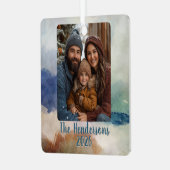 Blue and Terracota Foto Holiday Ornament Aus Metall (Vorderseite links)